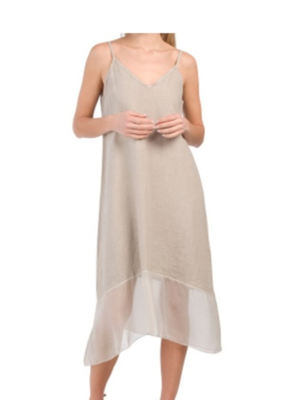 Terzo Millennio Beige High-Low Slip Dress with Sheer Hemline
